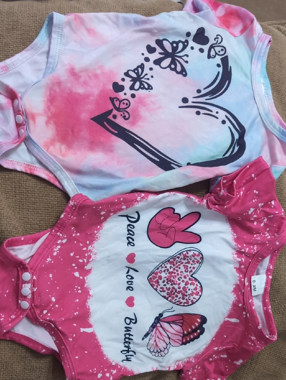 Source Unknown Pink Tie-Dye & Hot Pink Butterfly Peace One-Piece Bodysuit Set